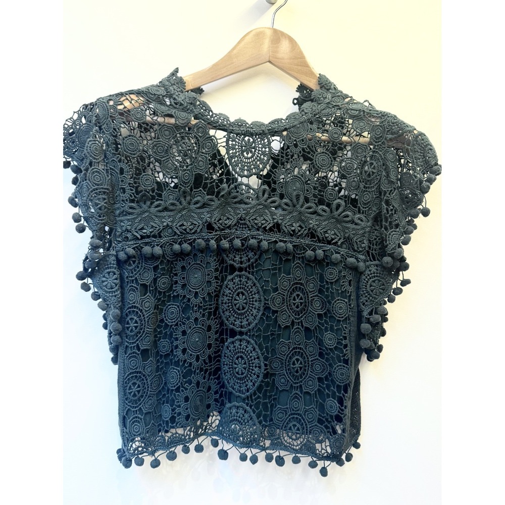 Tularosa Women's Green Crochet Top Festive Holiday New Year's Eve Boho Size S